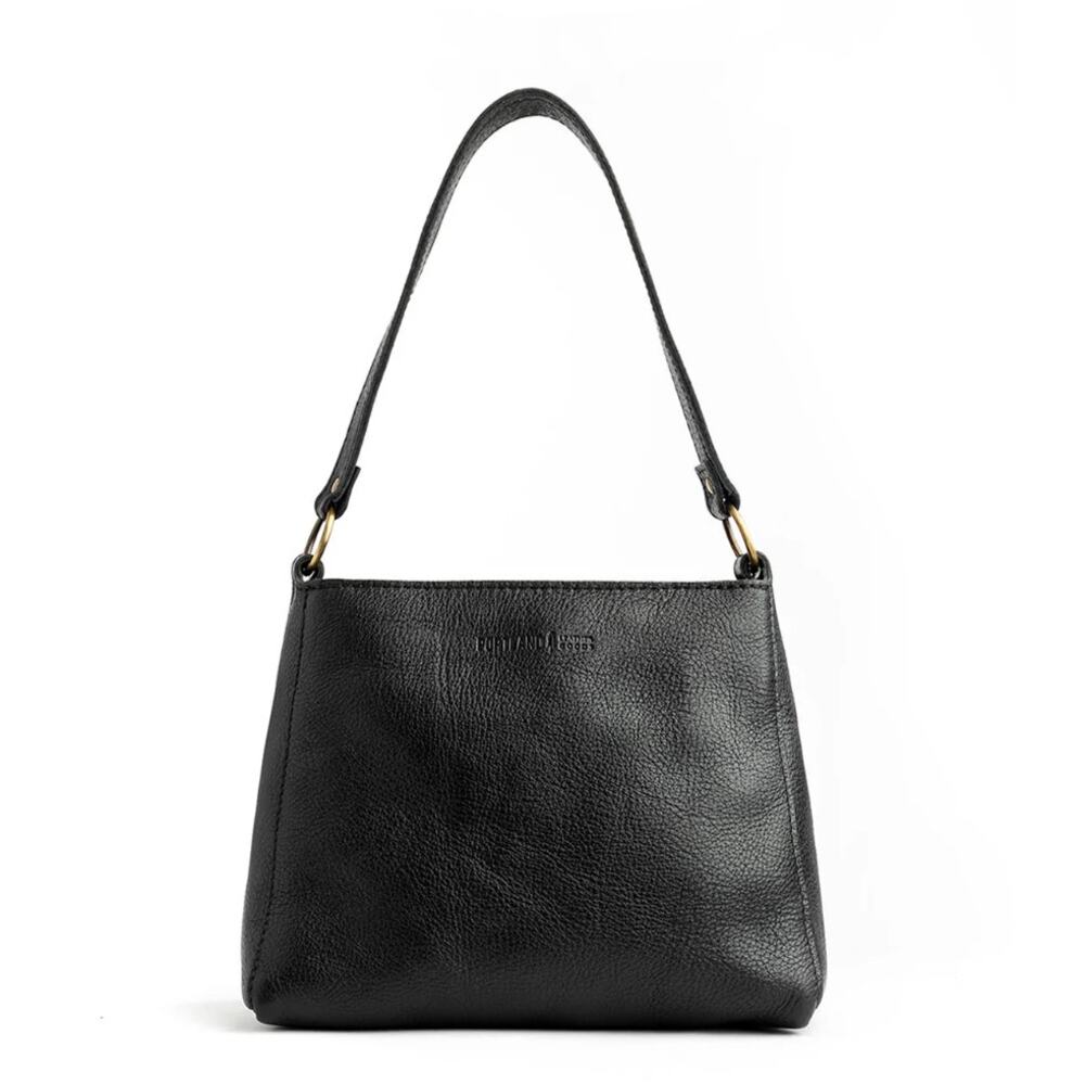 Portland Leather Goods Triangle Shoulder Bag Zip Top Black Pebbled